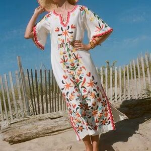FRANCES VALENTINE Charming Floral Embroidered Caftan Dress Size 12